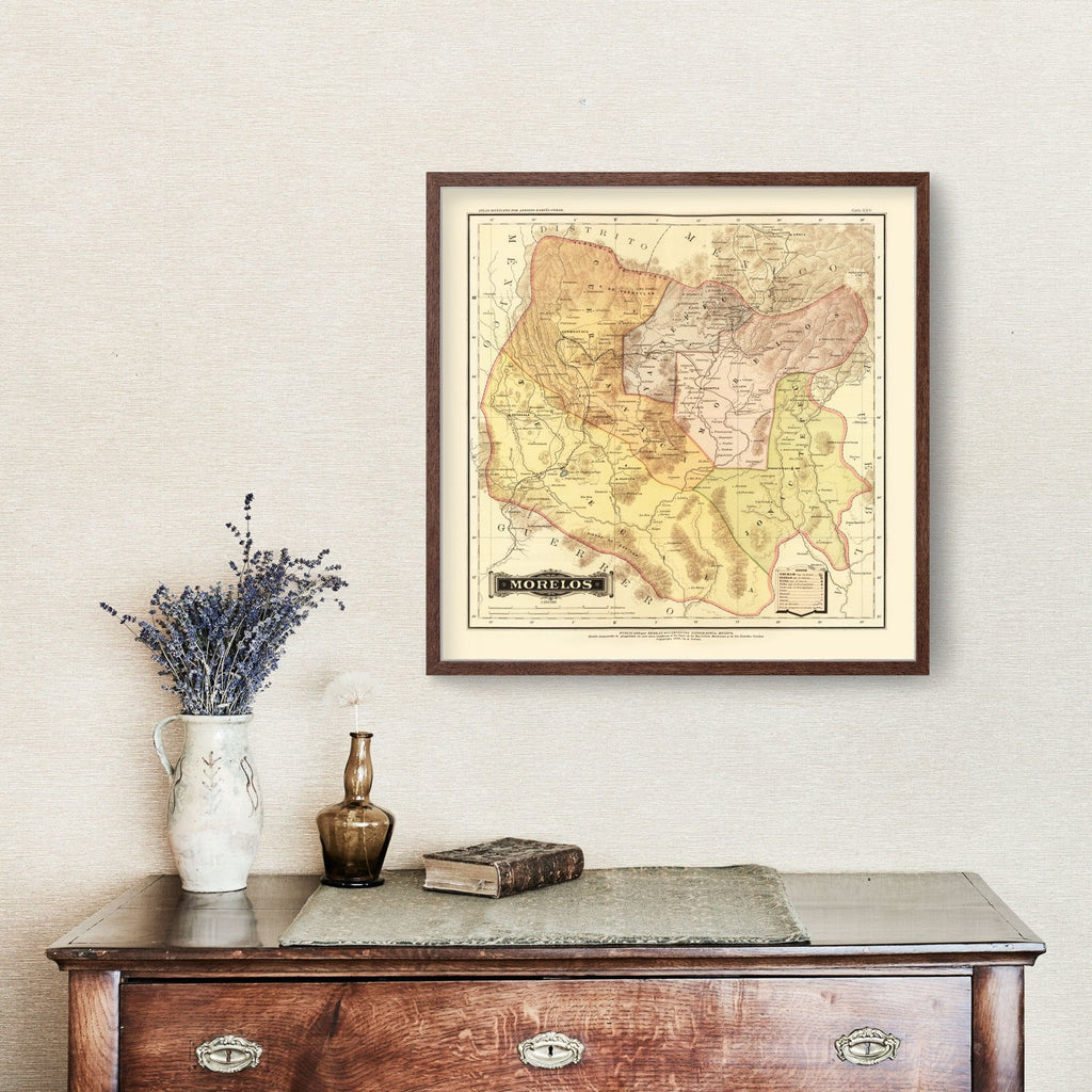 Vintage Map of Morelos Mexico, 1886