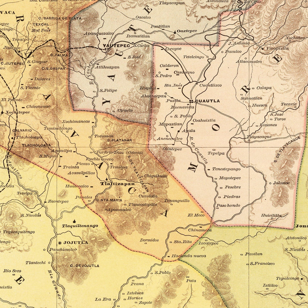 Vintage Map of Morelos Mexico, 1886