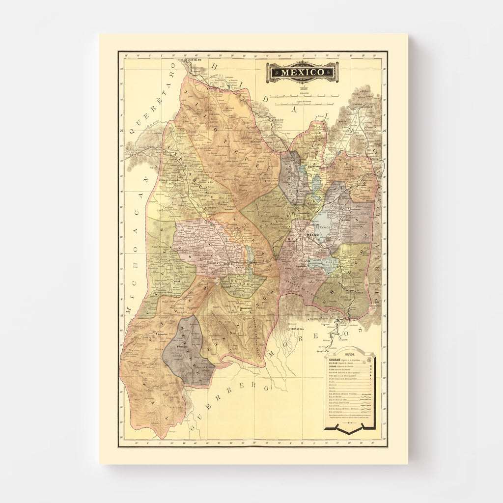 Vintage Map of Mexico 1886