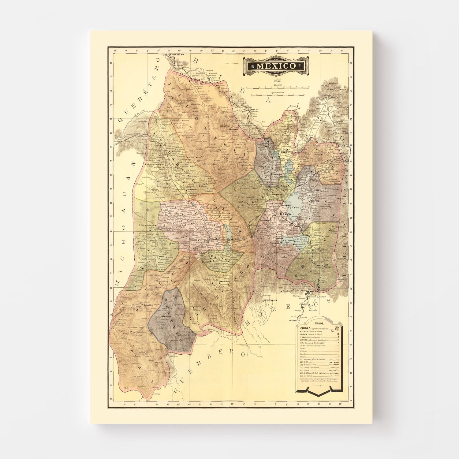 Vintage Map of Mexico 1886
