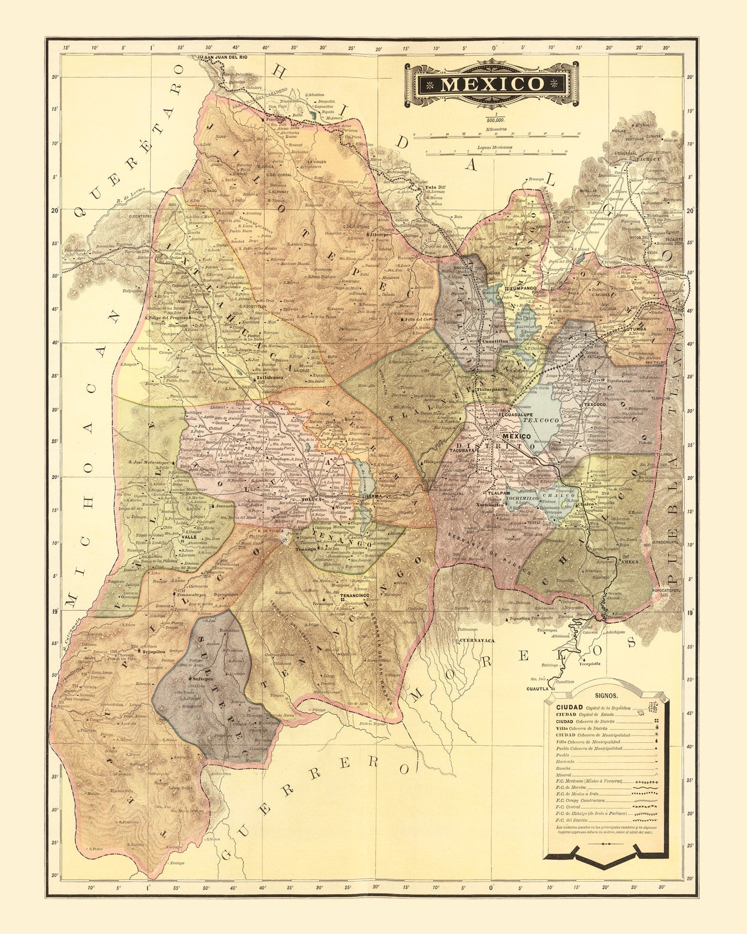 Vintage Map of Mexico 1886