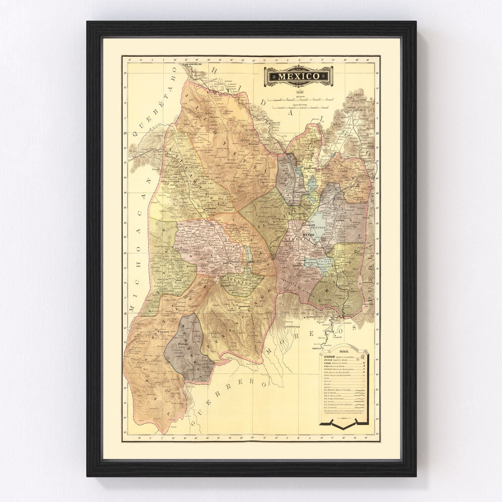 Vintage Map of Mexico 1886