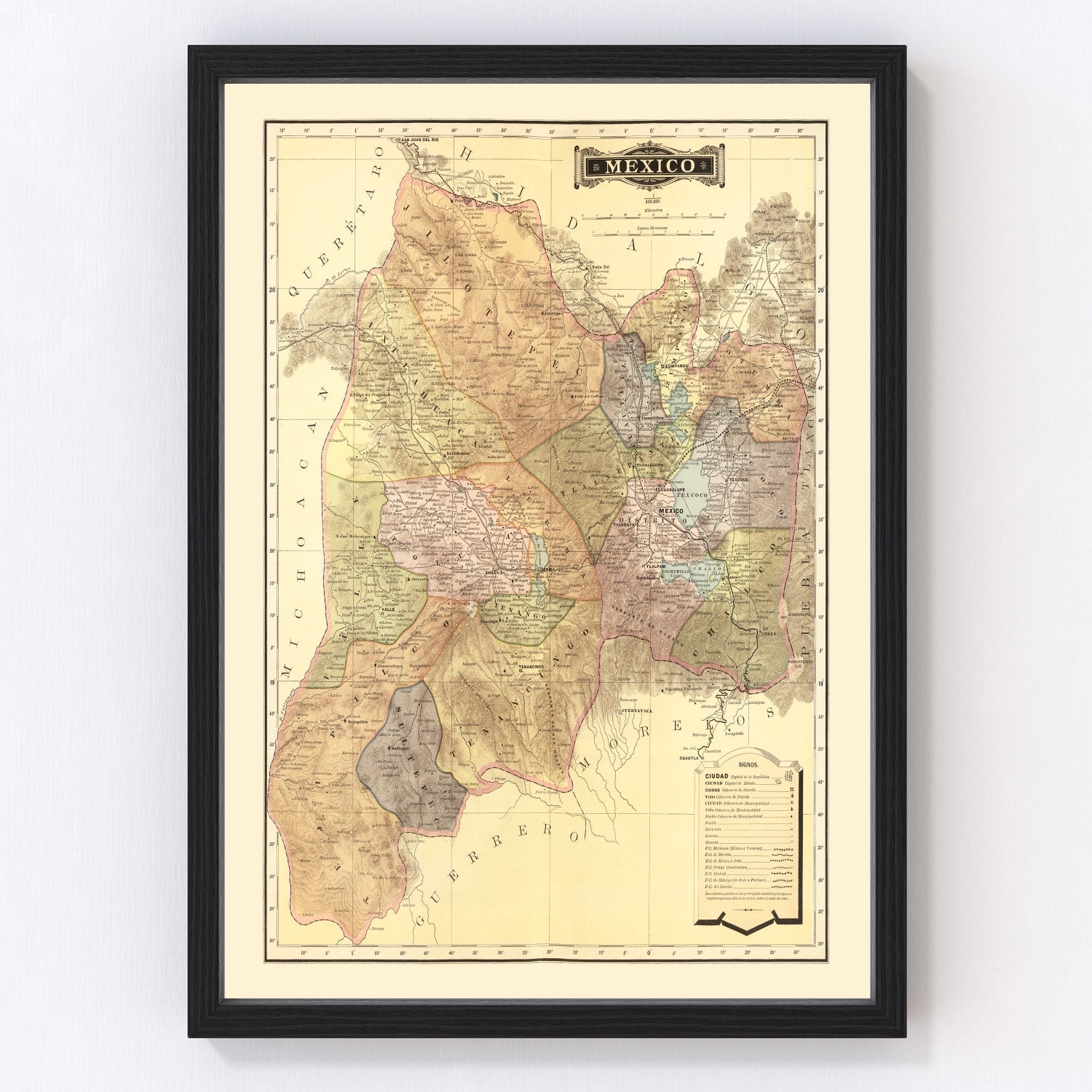 Vintage Map of Mexico 1886