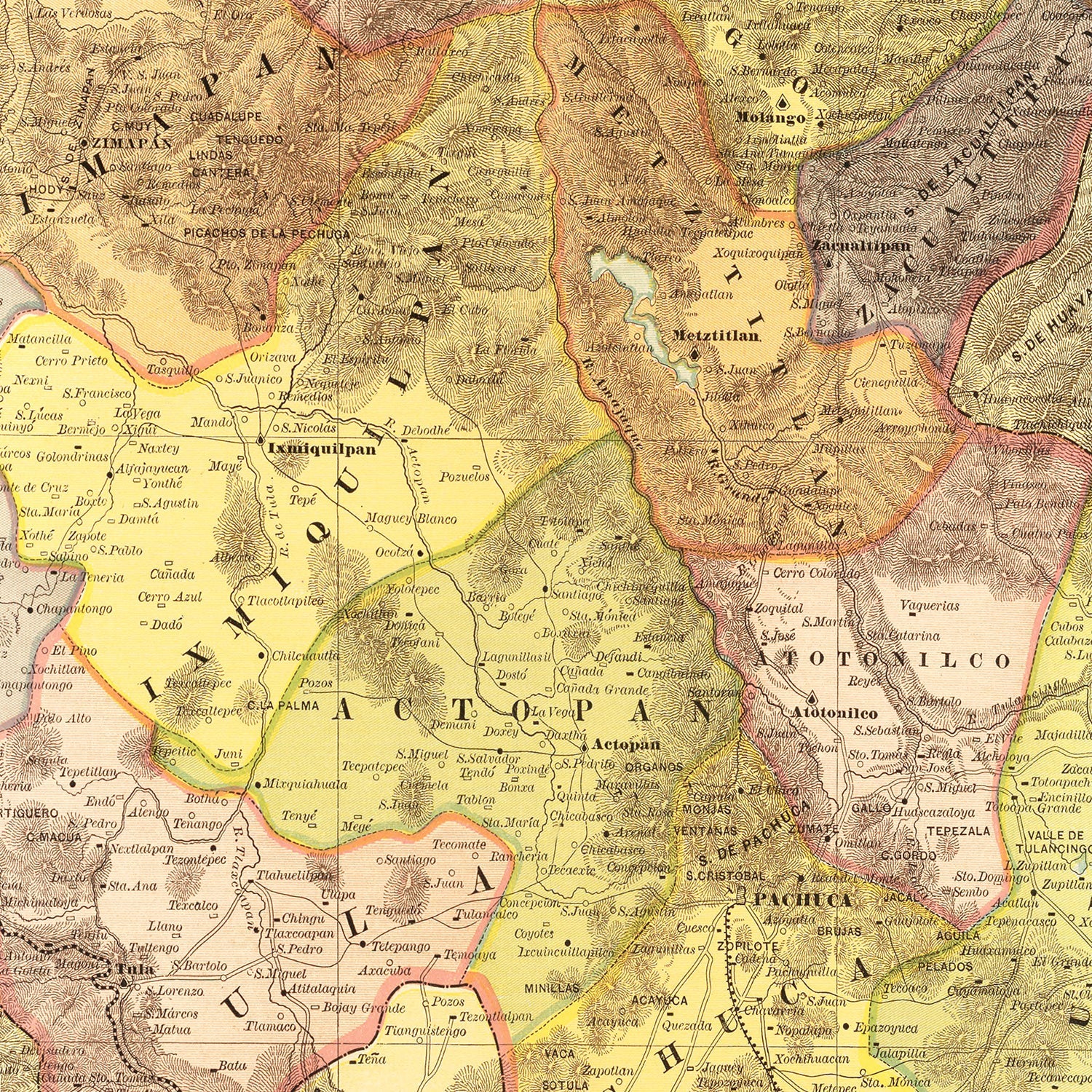 Vintage Map of Hidalgo Mexico, 1886