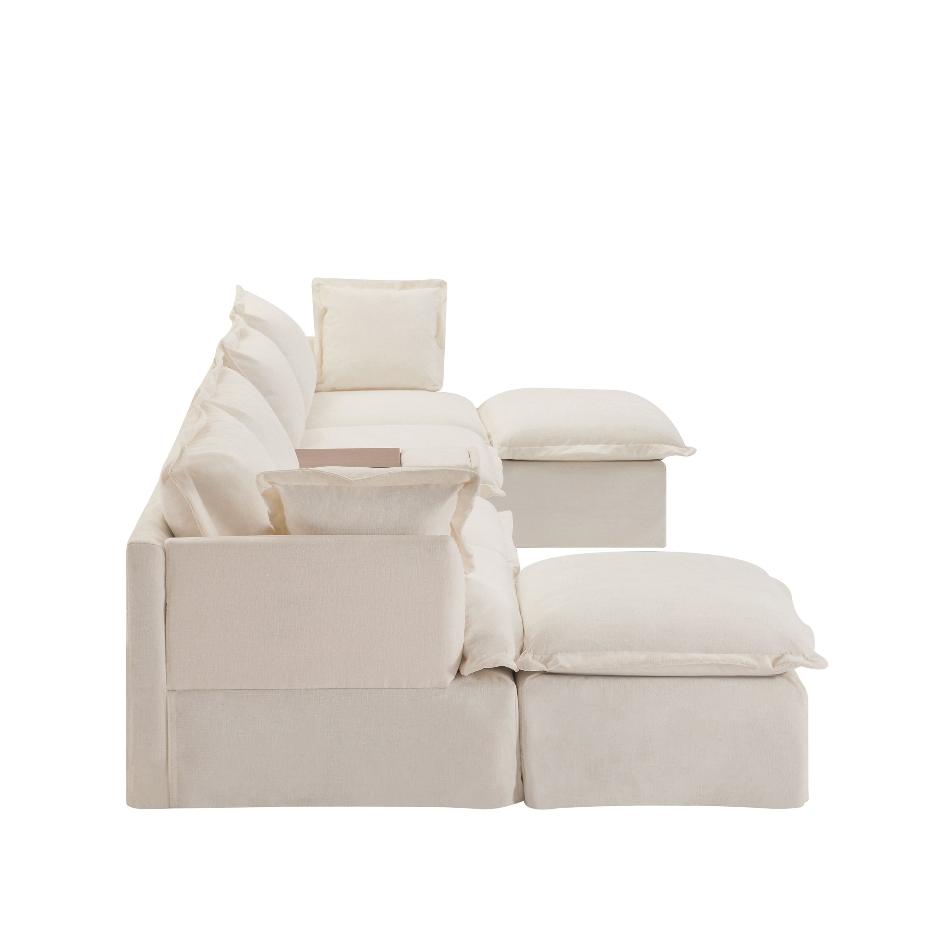 [VIDEO+NEW]131'' Modular Sectional Sofa with Movable Ottoman and Console,Cup Holder,Wide Seat,6 Seat U Shaped Couch,Oversized Chenille Sofa with USB Charger for Living Room,Apartment,2 Colors