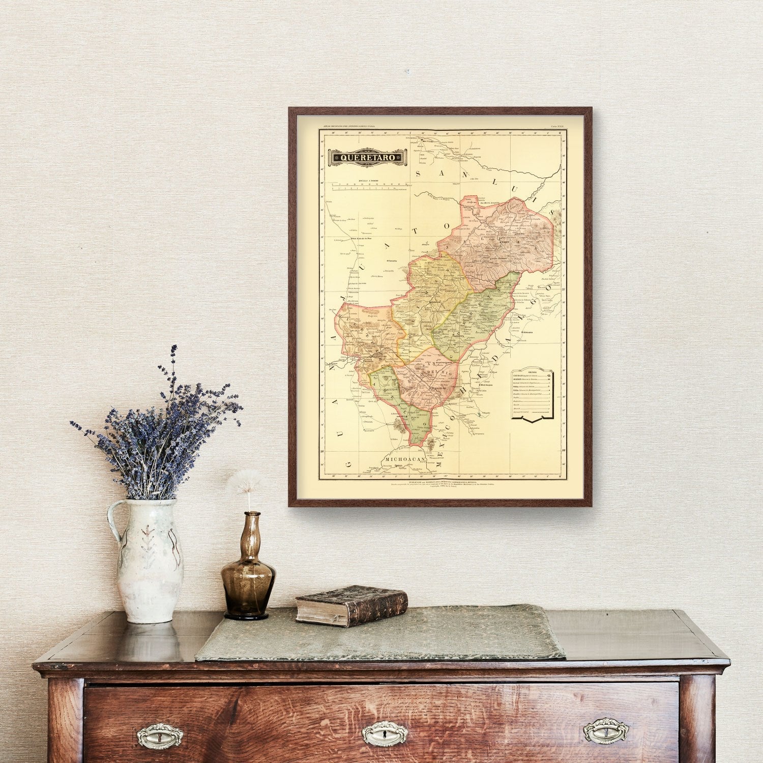 Vintage Map of Queretaro Mexico, 1886