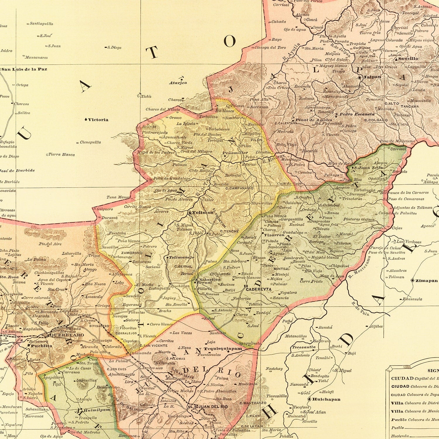 Vintage Map of Queretaro Mexico, 1886