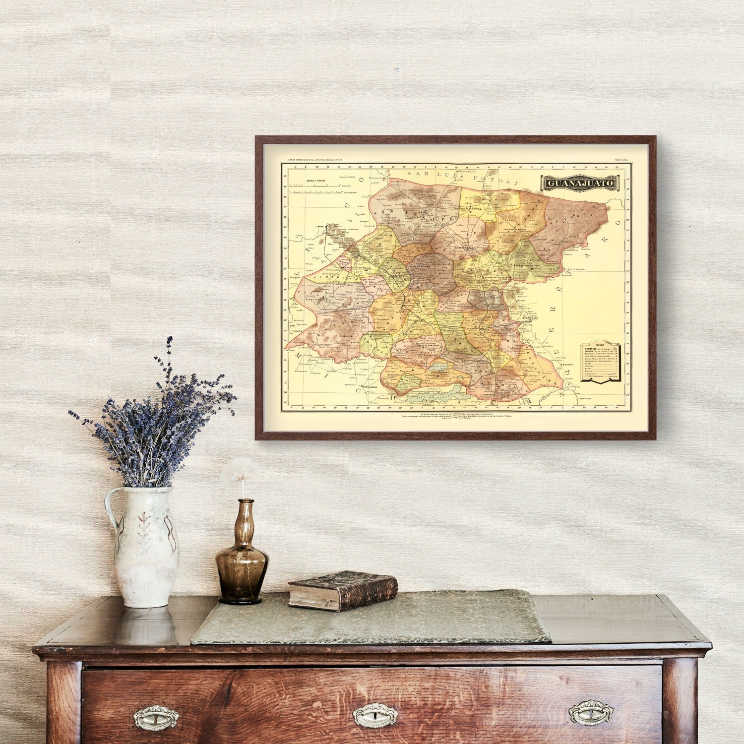 Vintage Map of Guanajuato Mexico, 1886