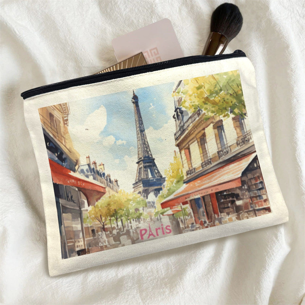 Eiffel Tower Paris France Cosmetic Bag with 2 Sided Printing (Made in USA)