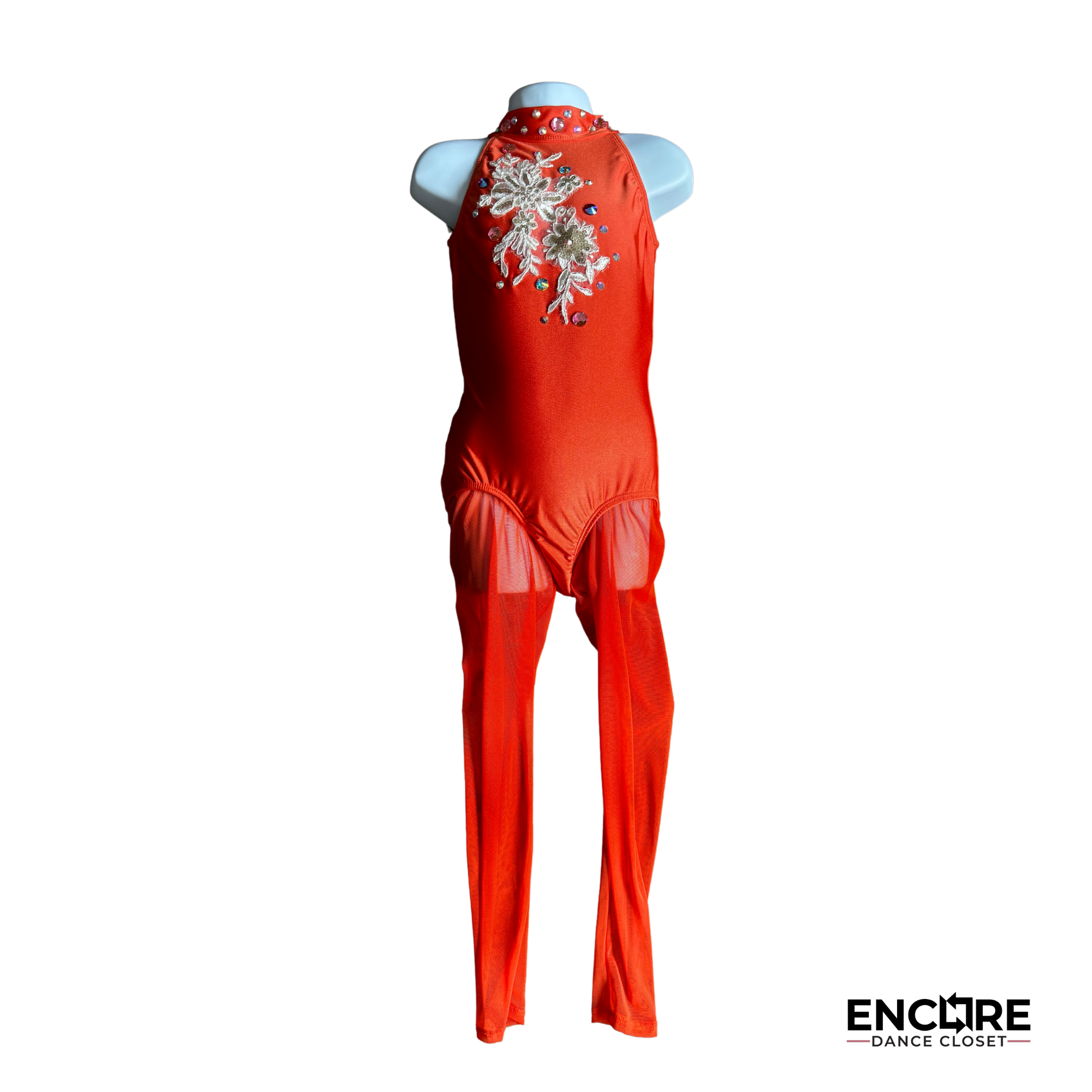 Orange Mesh Unitard with White Appliqué 2