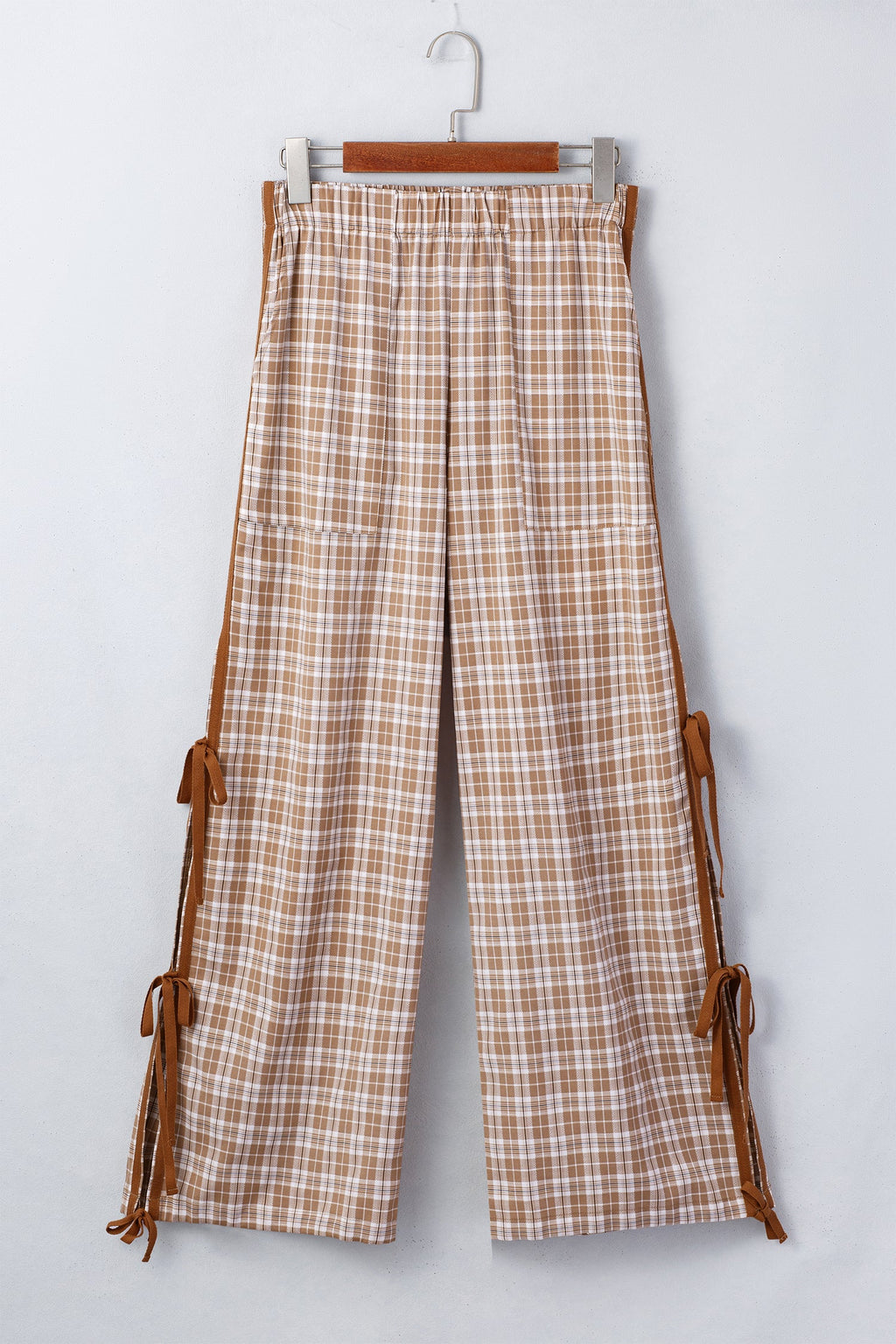 Plaid Bow Tie Contrast Elastic Waist Jogger Pants