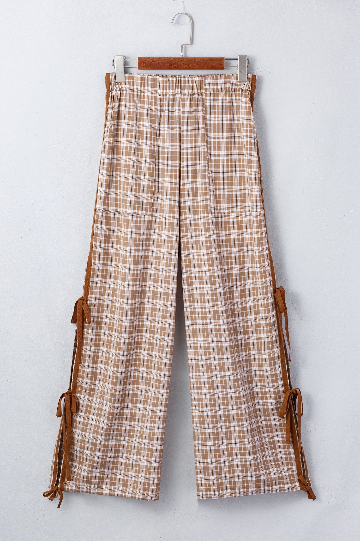 Plaid Bow Tie Contrast Elastic Waist Jogger Pants
