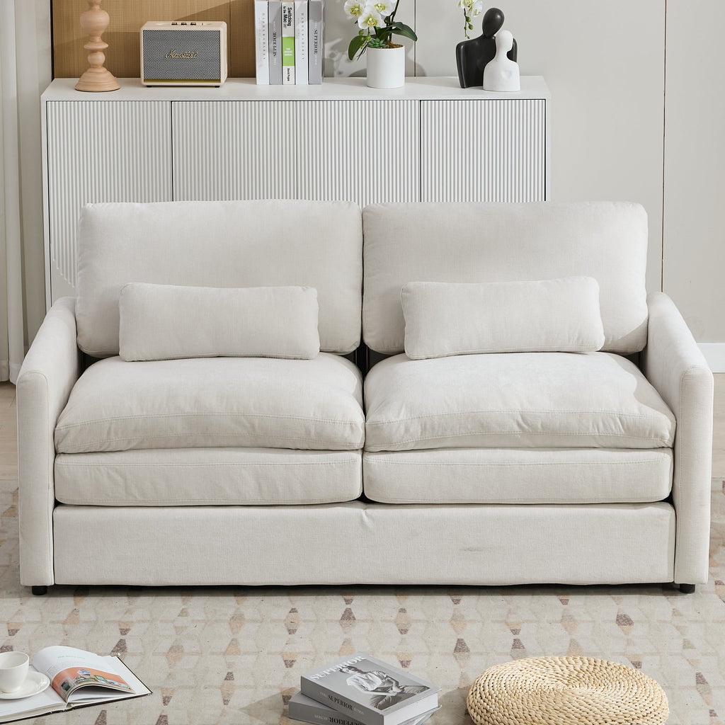 Cozy Upholstered Loveseat Sofa with Double Cushion Design in Beige Chenille, 68.1'