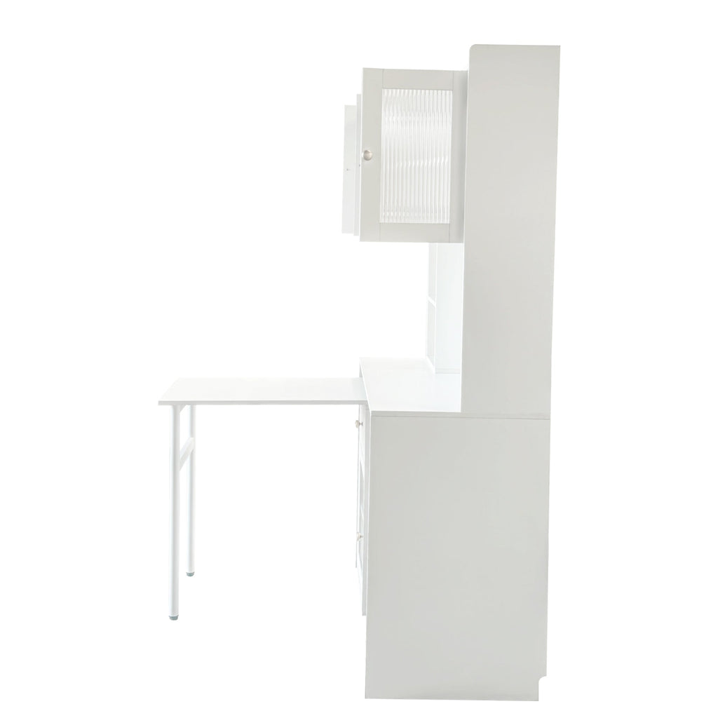 Computer Desk with glass door for Home Office or Study desk,  Bookshelf & Hutch, Computer Desk with 90 Degree Rotating Desktop,Large Working Space