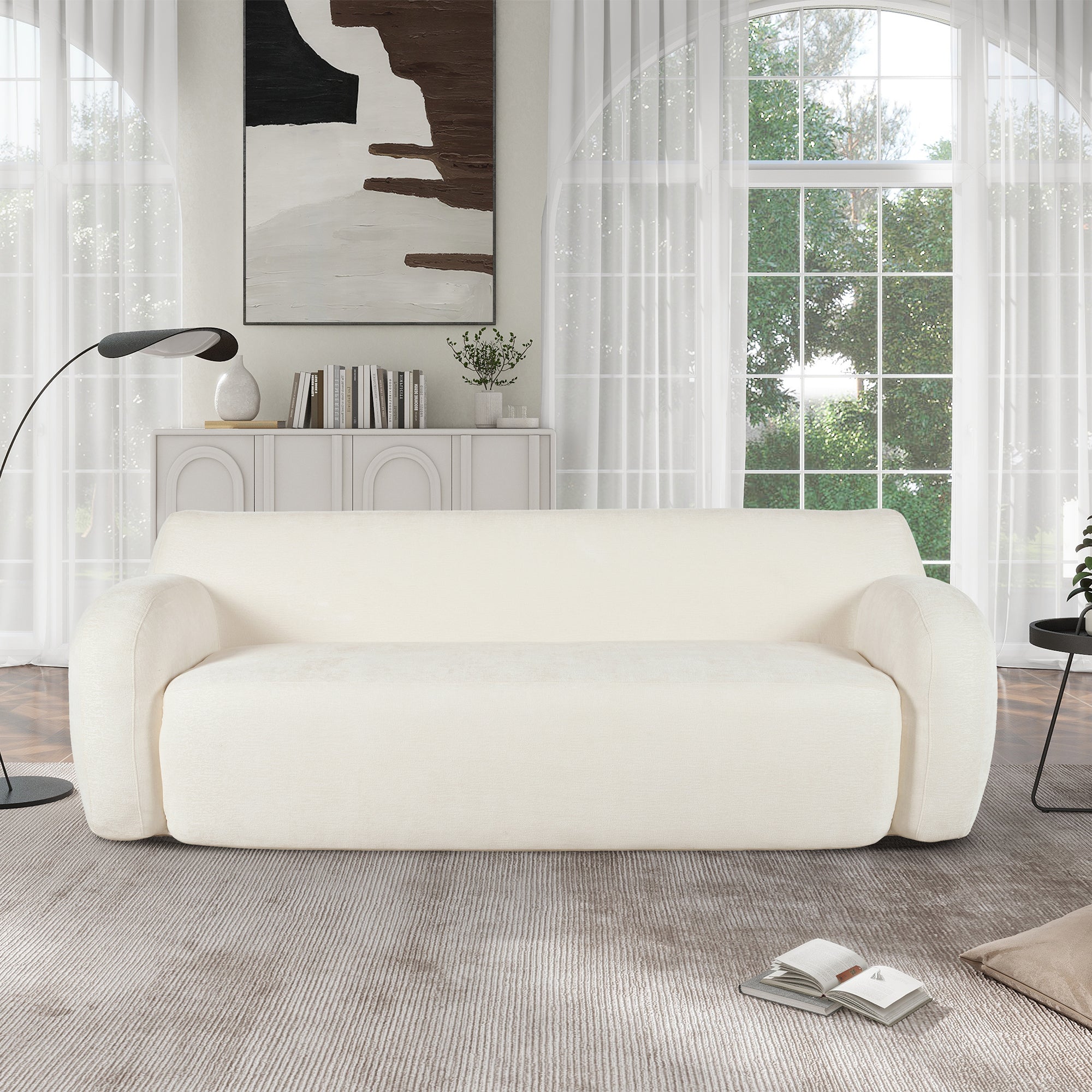 U_Style 81.5' Minimalist Compression Sofa, Curved Design, 3-Seater Casual Sofa for Living Rooms, Bedrooms, and Apartments