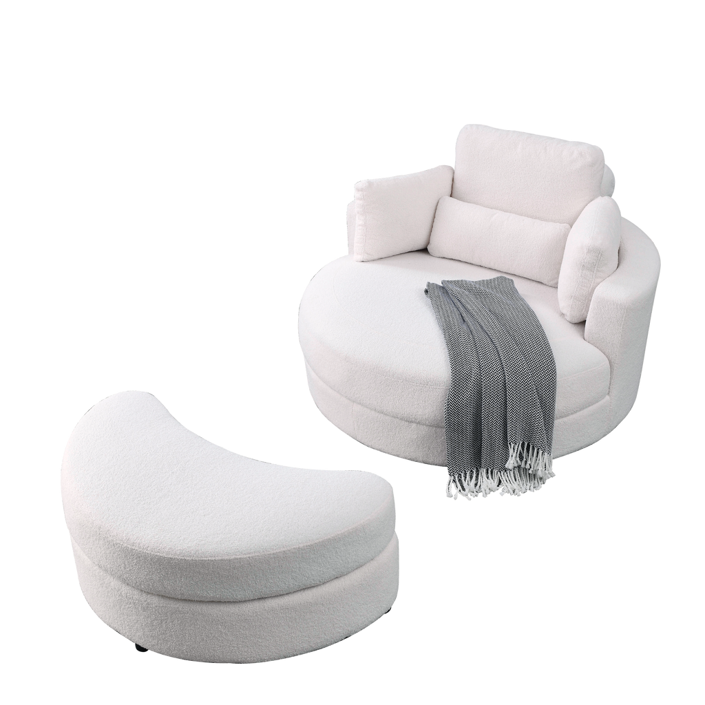 [Video] Welike Swivel Accent Barrel Modern Sofa Lounge Club Big Round Chair with Storage Ottoman TEDDY Fabric for Living Room Hotel with Pillows. *2PCS,Teddy White (Ivory)