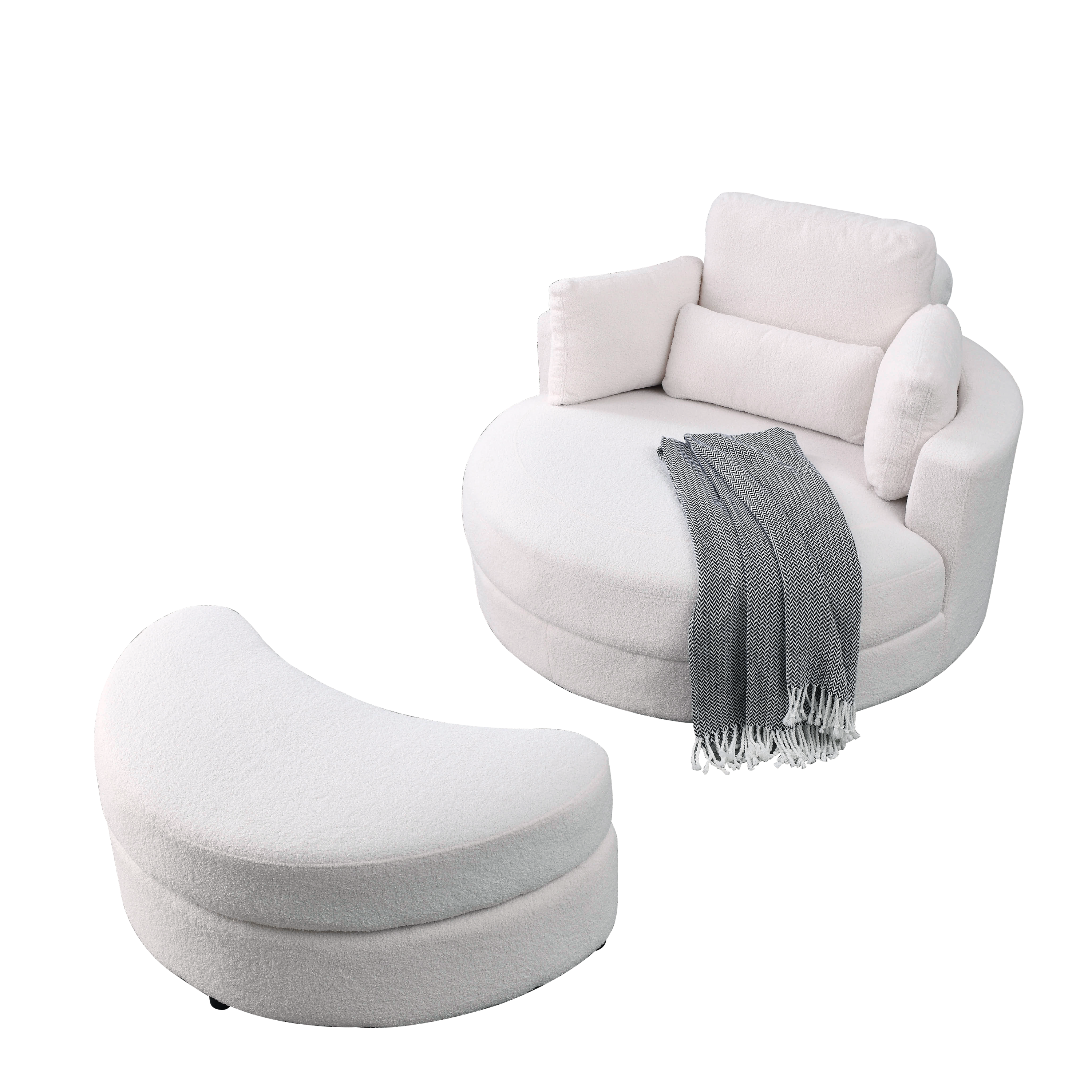[Video] Welike Swivel Accent Barrel Modern Sofa Lounge Club Big Round Chair with Storage Ottoman TEDDY Fabric for Living Room Hotel with Pillows. *2PCS,Teddy White (Ivory)