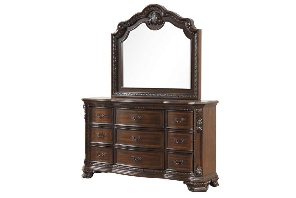 Traditional Style 4 Pc Queen Bedroom Set With Intricate Wood Carvings Made with Wood in Walnut