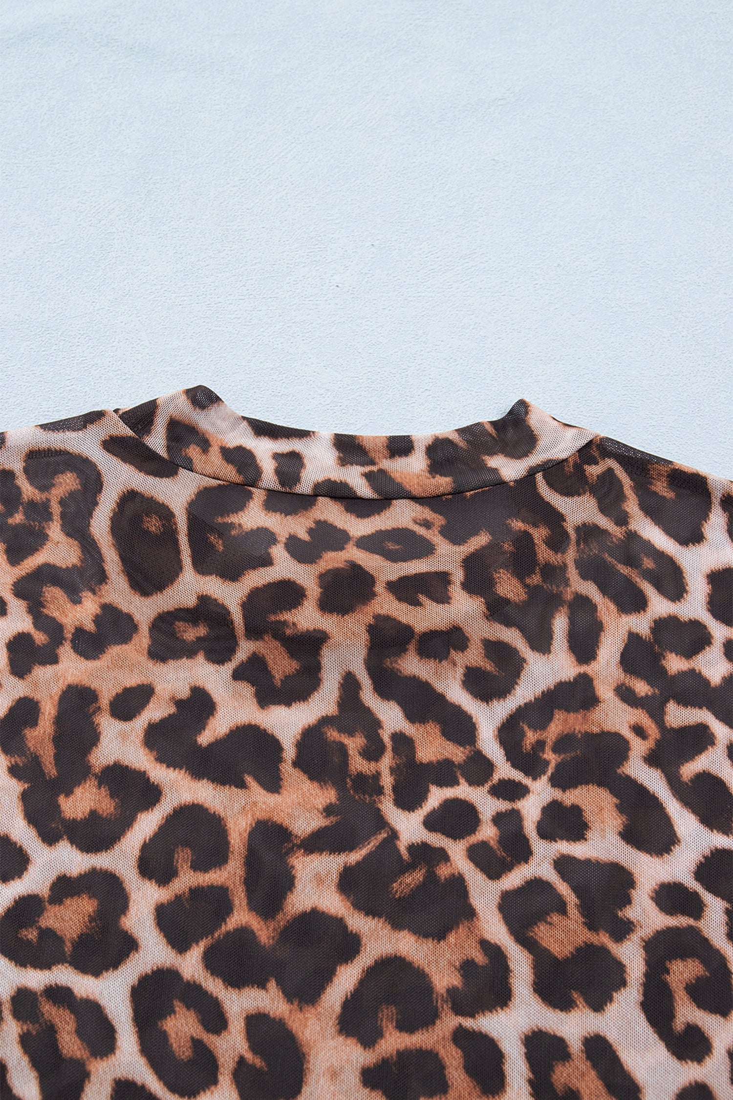 Plus Size Leopard Mesh Mock Neck Top