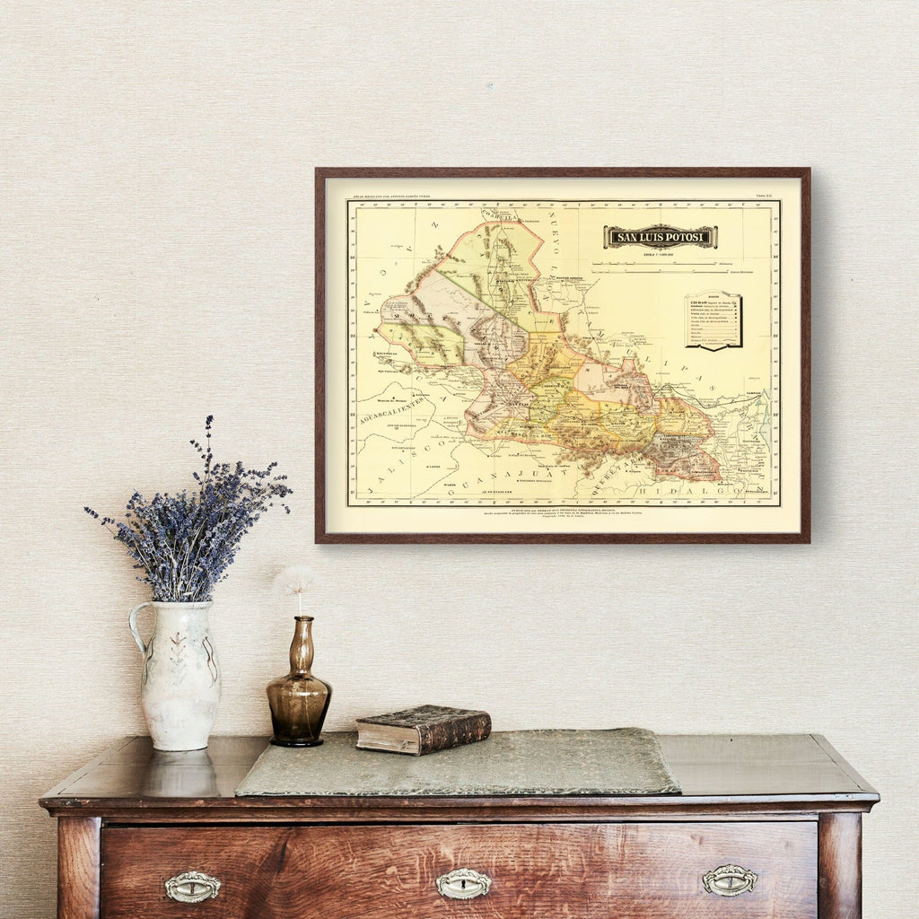 Vintage Map of San Luis Potosi Mexico, 1886