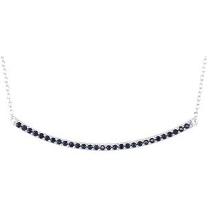 14K White Gold Natural Blue Sapphire Bar 16-18" Necklace