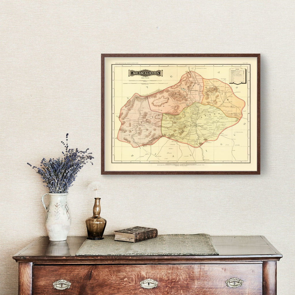 Vintage Map of Aguascalientes Mexico, 1886