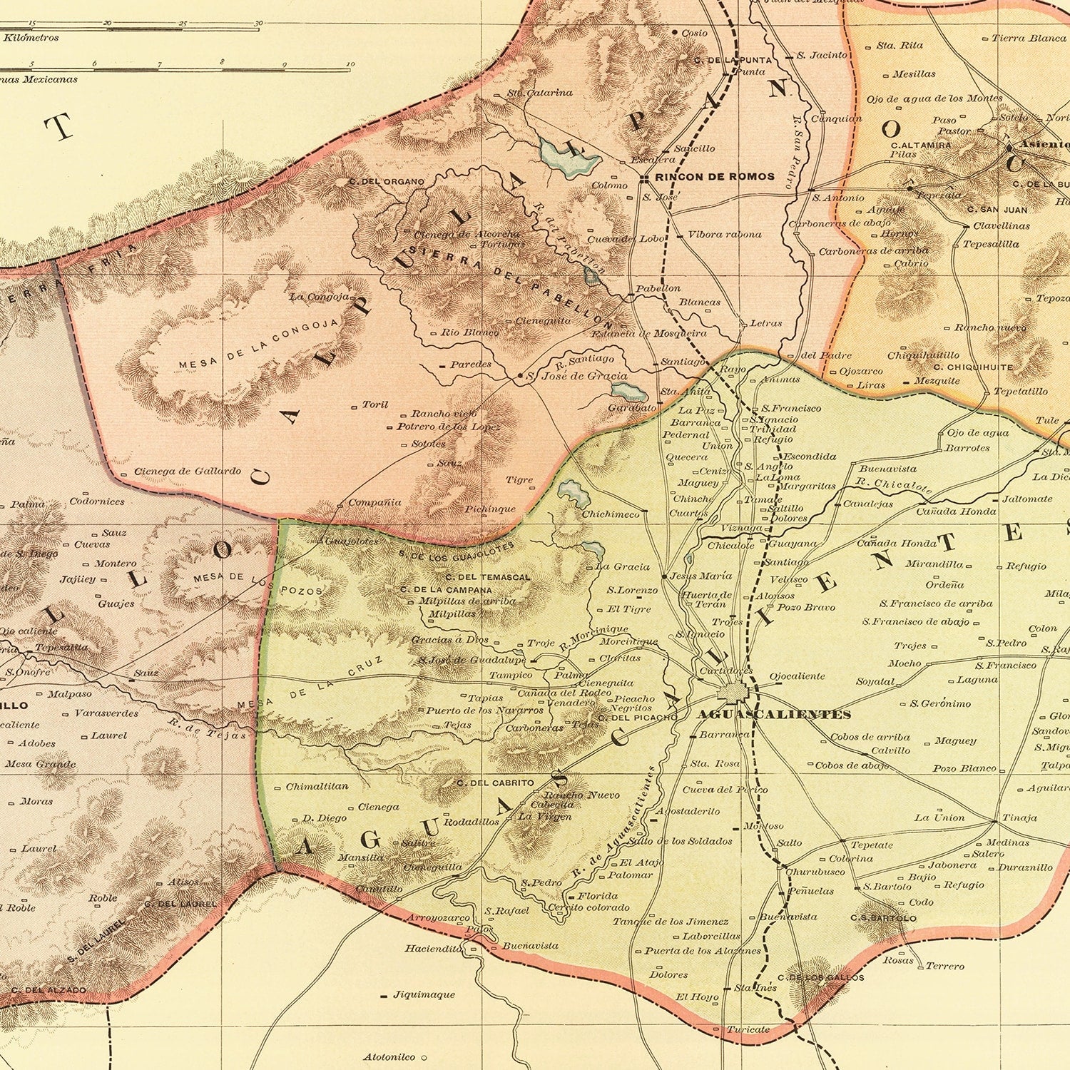Vintage Map of Aguascalientes Mexico, 1886