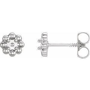 14K White Gold 2 mm Round Petite Flower Earring Mounting