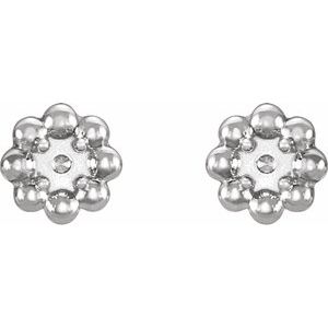 14K White Gold 2 mm Round Petite Flower Earring Mounting – image 2