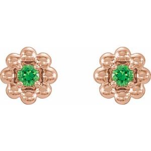14K Rose Gold Lab-Grown Alexandrite Petite Flower Beaded Earrings – image 2