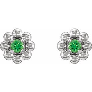 14K White Gold Lab-Grown Alexandrite Petite Flower Beaded Earrings – image 2
