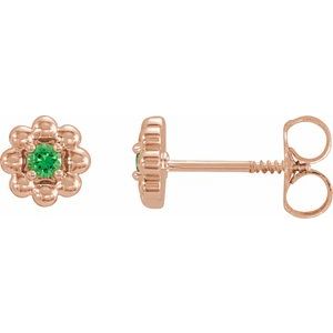 14K Rose Gold Lab-Grown Alexandrite Petite Flower Beaded Earrings