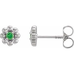 14K White Gold Lab-Grown Alexandrite Petite Flower Beaded Earrings