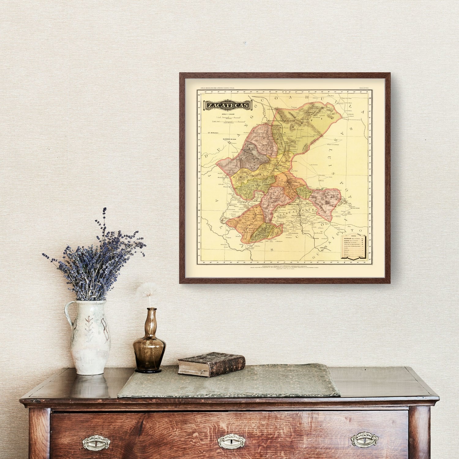 Vintage Map of Zacatecas Mexico, 1886