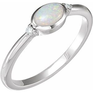 14K White Gold Natural Ethiopian Opal & .03 CTW Natural Diamond Ring