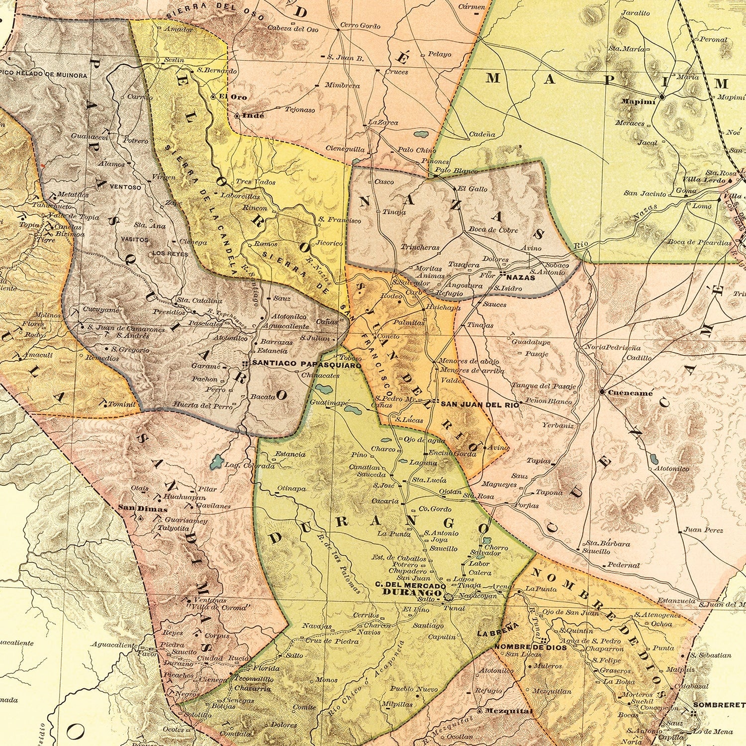 Vintage Map of Durango Mexico, 1886