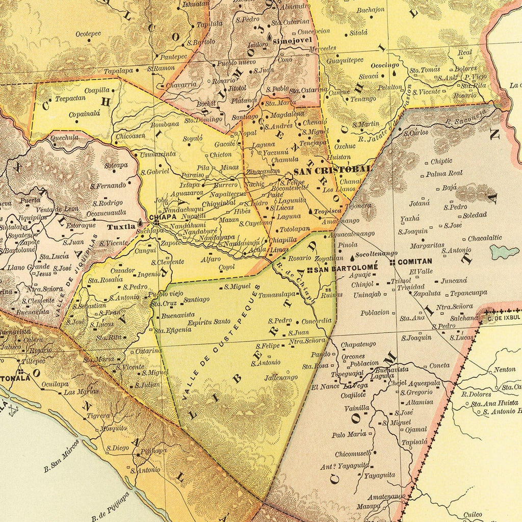 Vintage Map of Chiapas Mexico, 1886