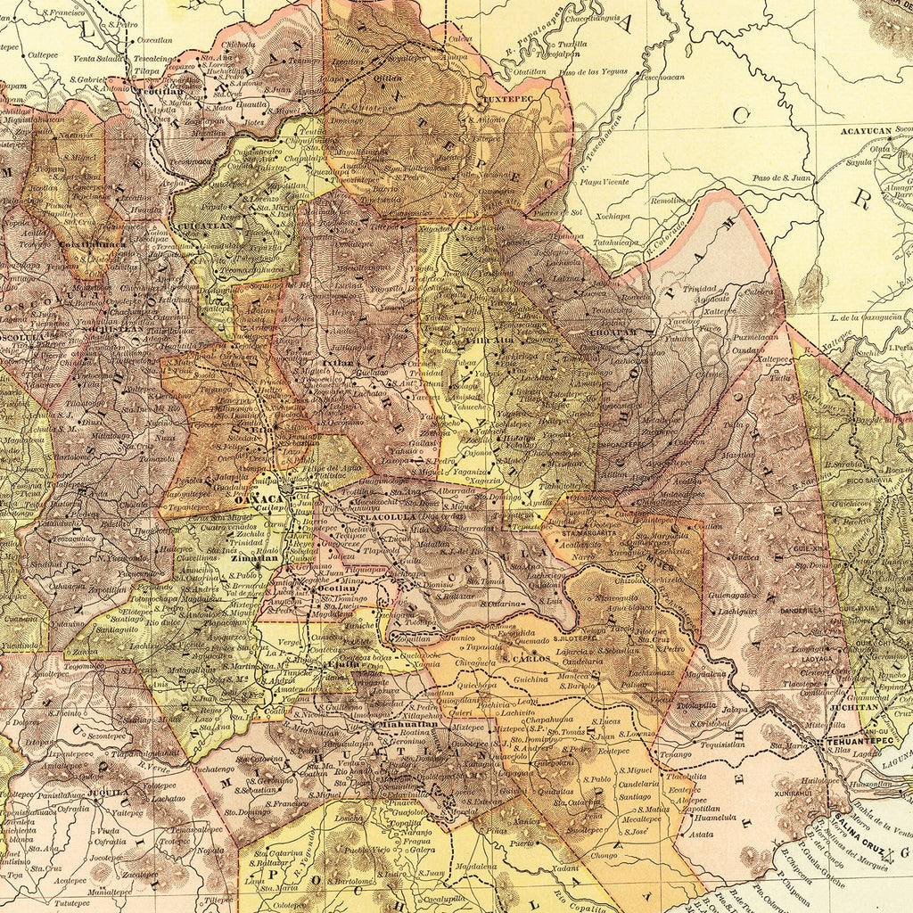 Vintage Map of Oaxaca Mexico, 1886