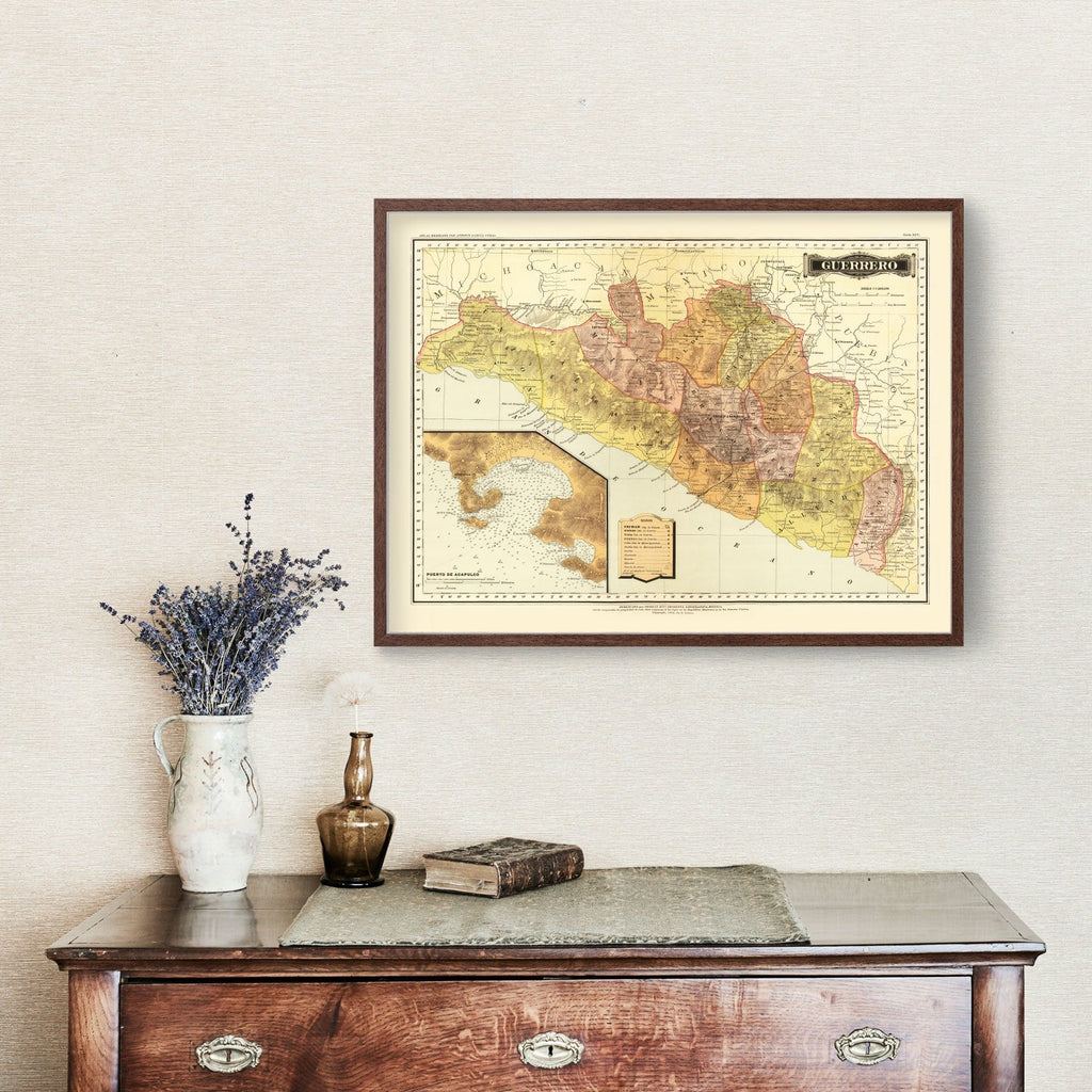 Vintage Map of Guerrero Mexico, 1886