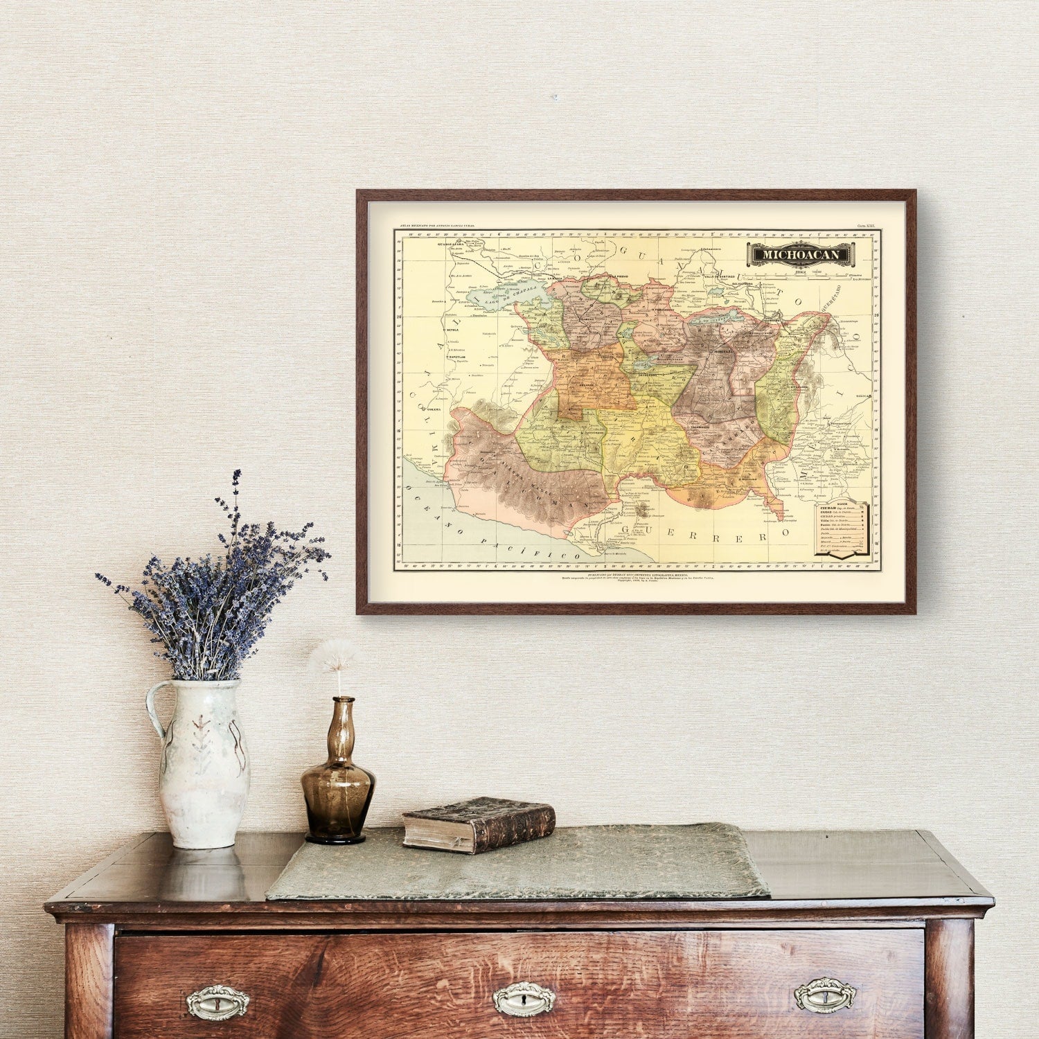 Vintage Map of Michoacan Mexico, 1886