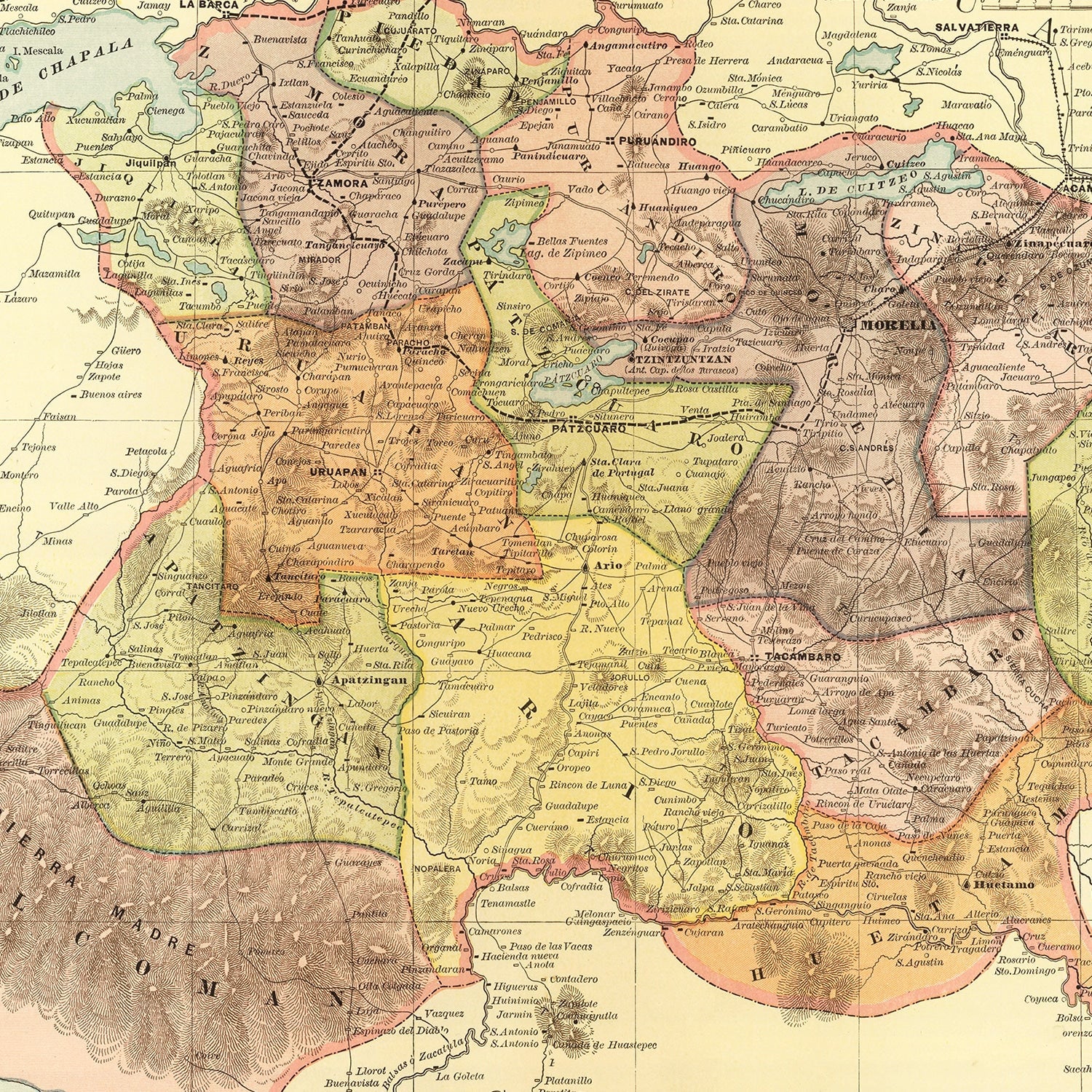 Vintage Map of Michoacan Mexico, 1886