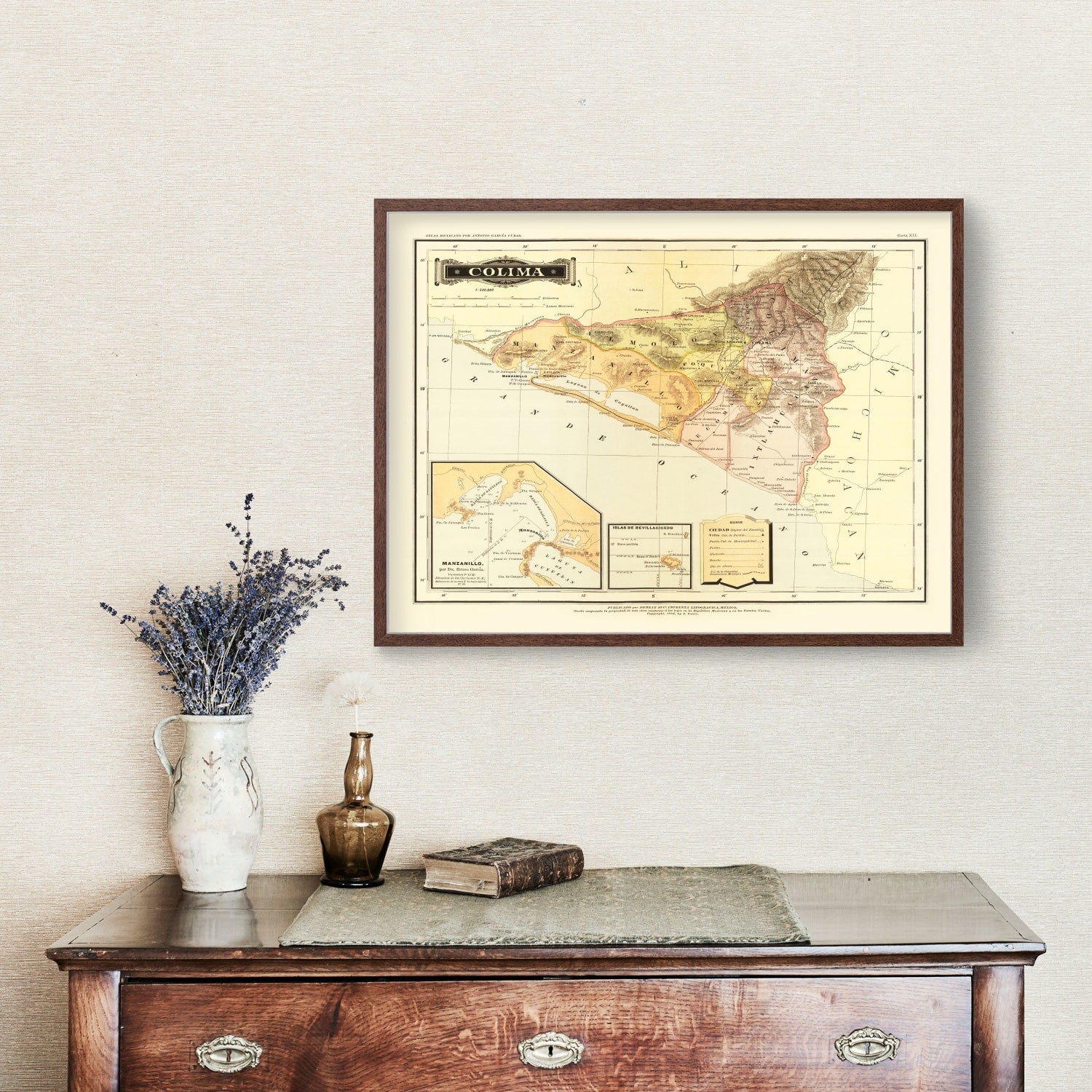 Vintage Map of Colima Mexico, 1886