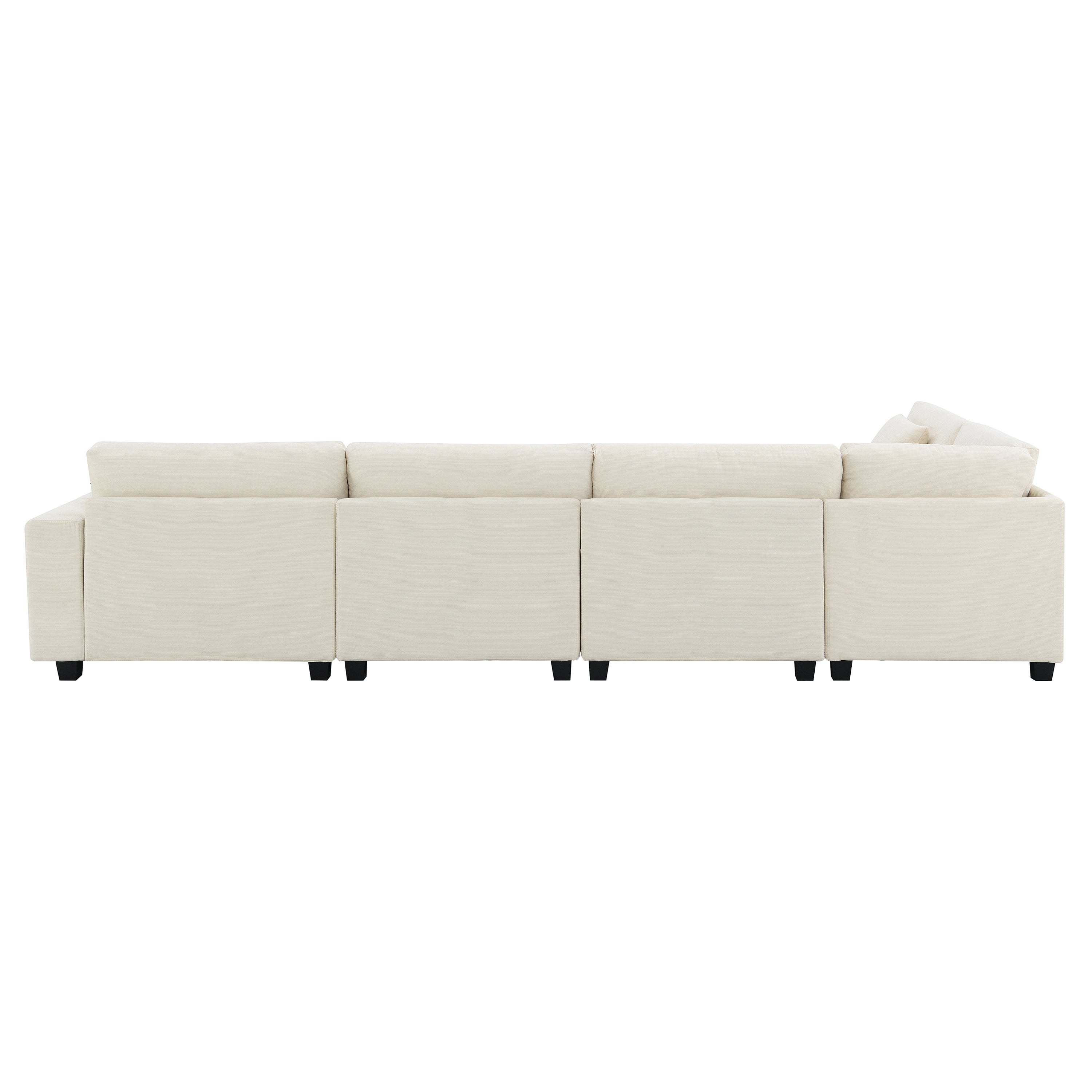 Chenille U Shaped Sectional Sofa with Ottoman, Storage, Cup Holders, and USB Ports, Off White, 128*67'