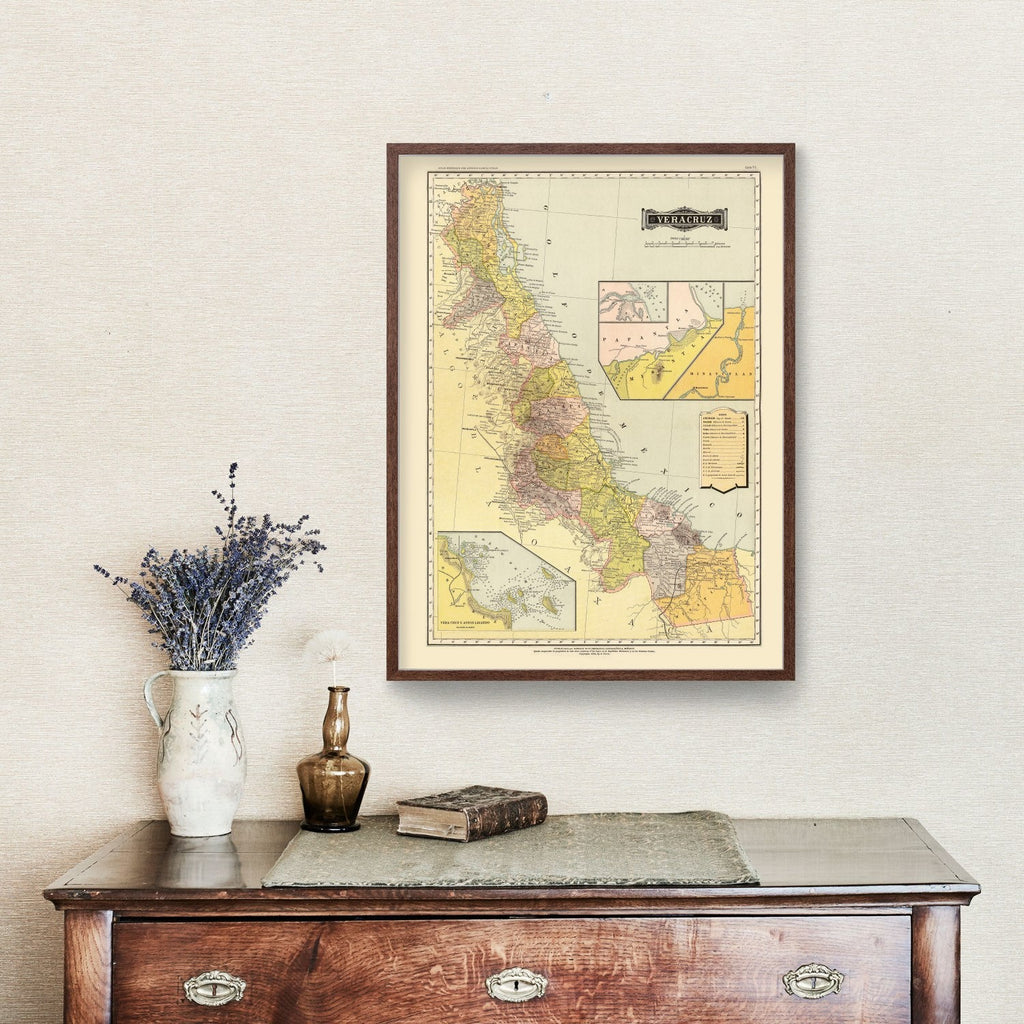 Vintage Map of Veracruz Mexico, 1886