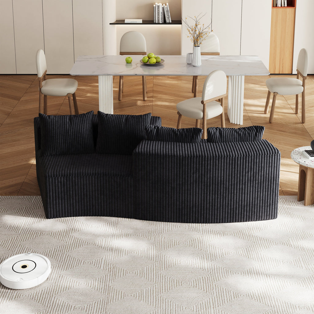 Corduroy curved sectional sofa with four pillows,Curved Symmetrical Modular Semi Circular Sofa Sectional for bedroom, living room, office for leisure or nap, reading room, and lobby(Two modules)