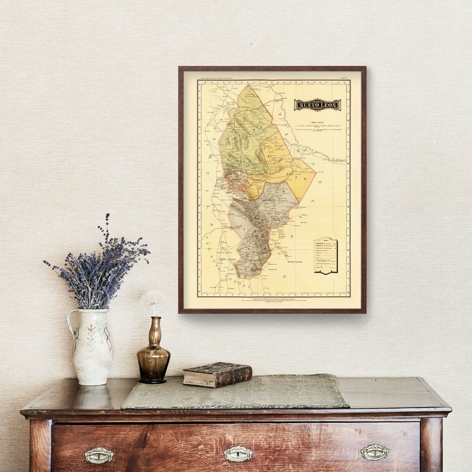 Vintage Map of Nuevo Leon Mexico, 1886