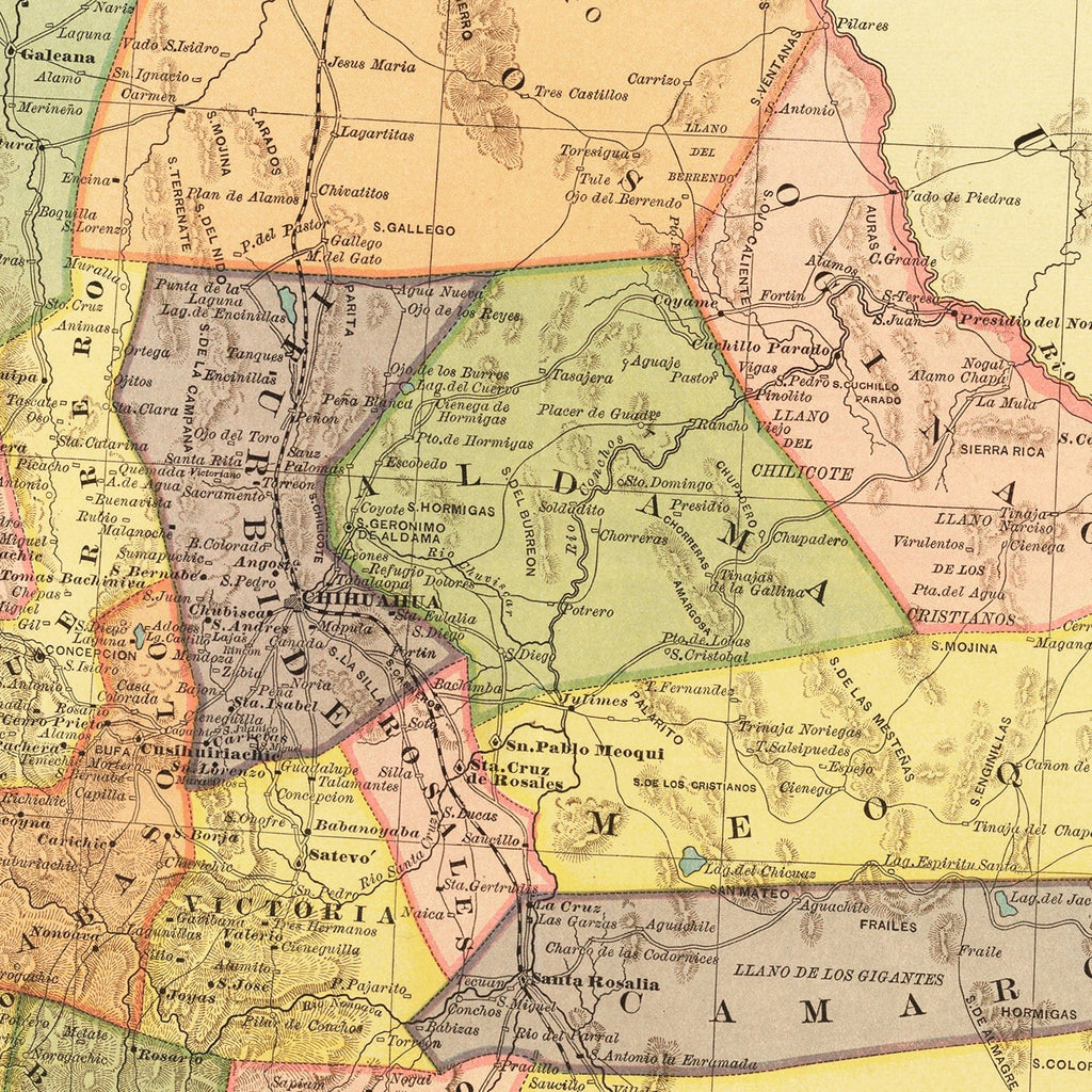 Vintage Map of Chihuahua Mexico, 1886