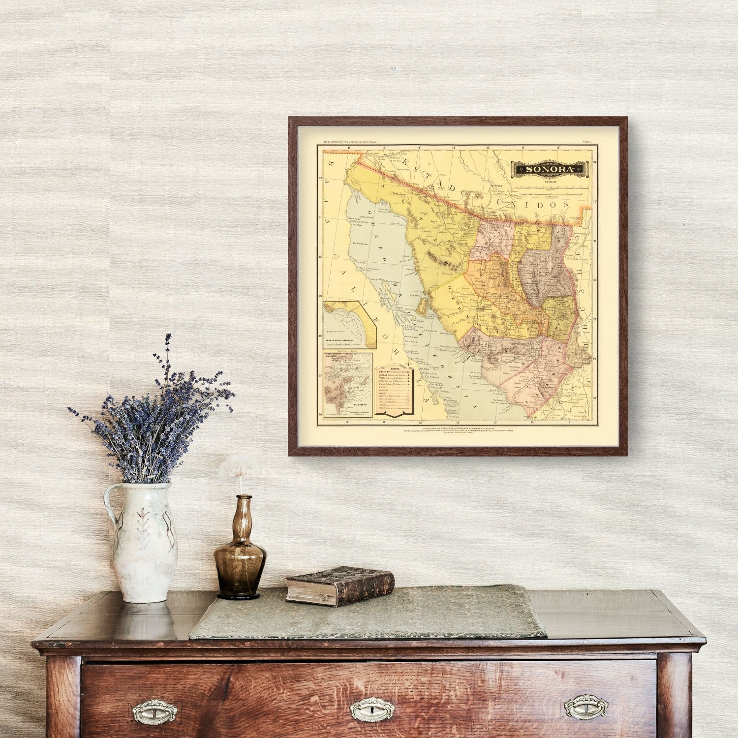 Vintage Map of Sonora Mexico, 1886