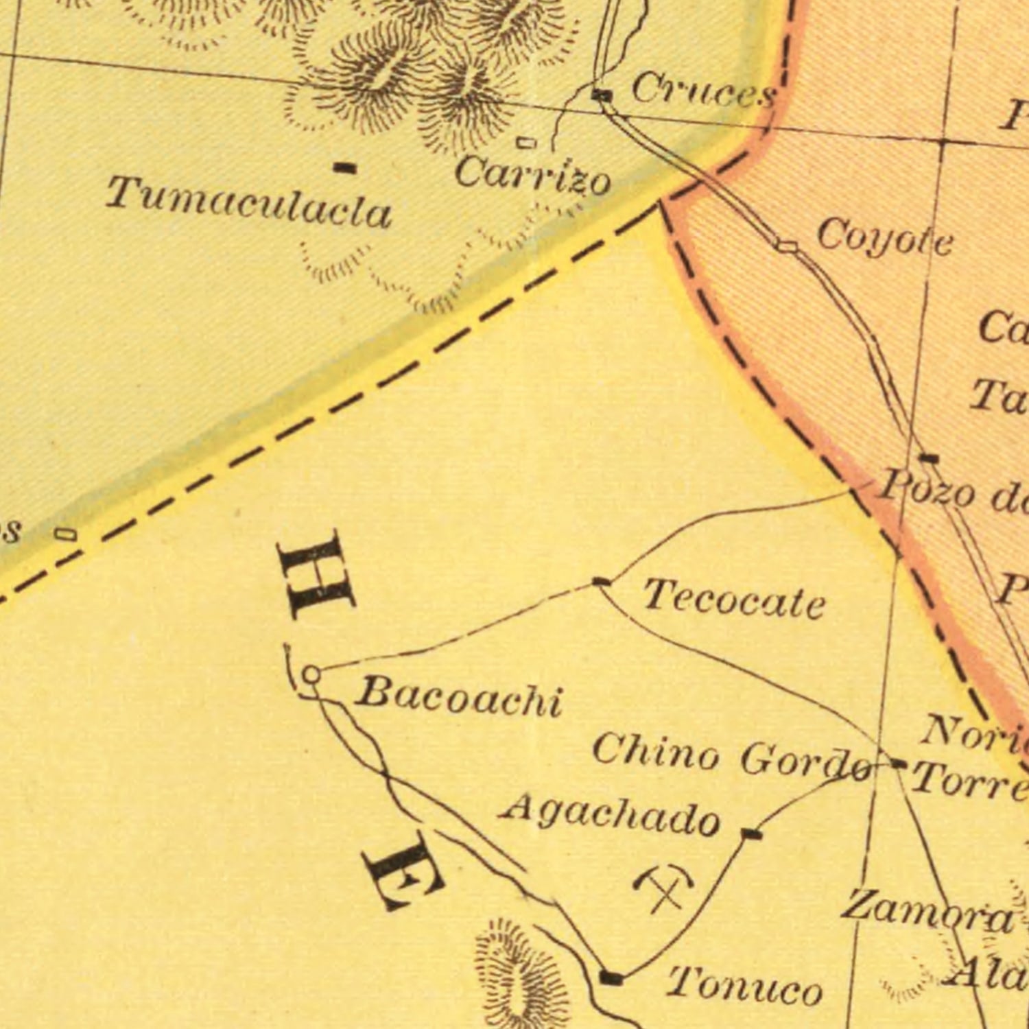 Vintage Map of Sonora Mexico, 1886