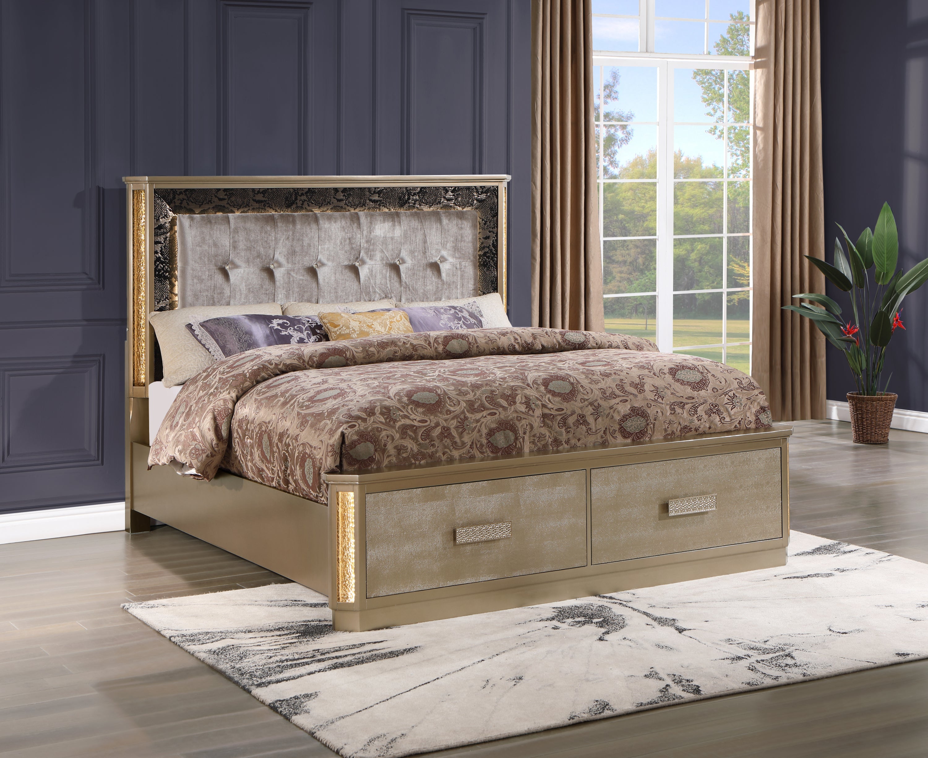 Medusa Queen 5PC Bedroom set Made with Wood in Gold (NJ Inventory)